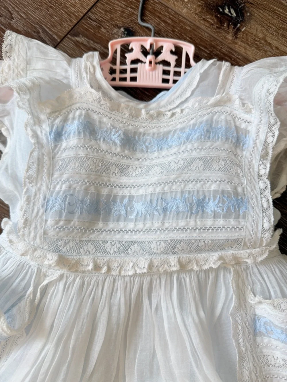 Vintage Bonnie Maid Dallas TX Baby Dress Set – White & Pale Blue 3‑Piece Outfit